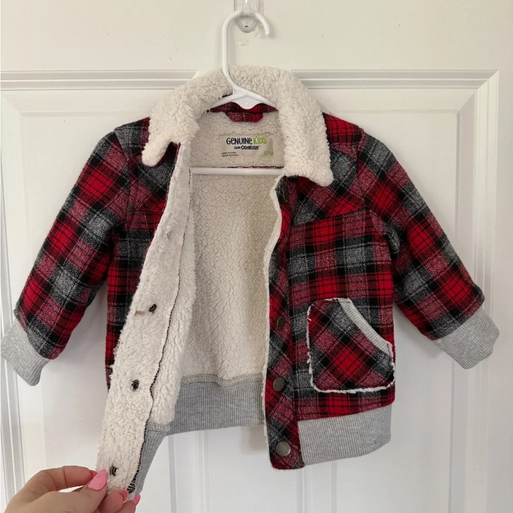 OshKosh B'gosh Boys Sherpa Corduroy Plaid Jacket Baby - Size 12months